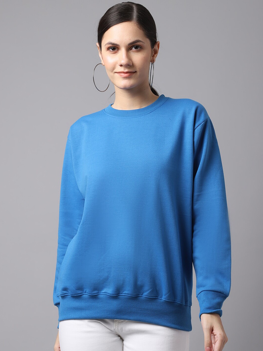 

MACK JONNEY Women Blue Solid Cotton Sweatshirt