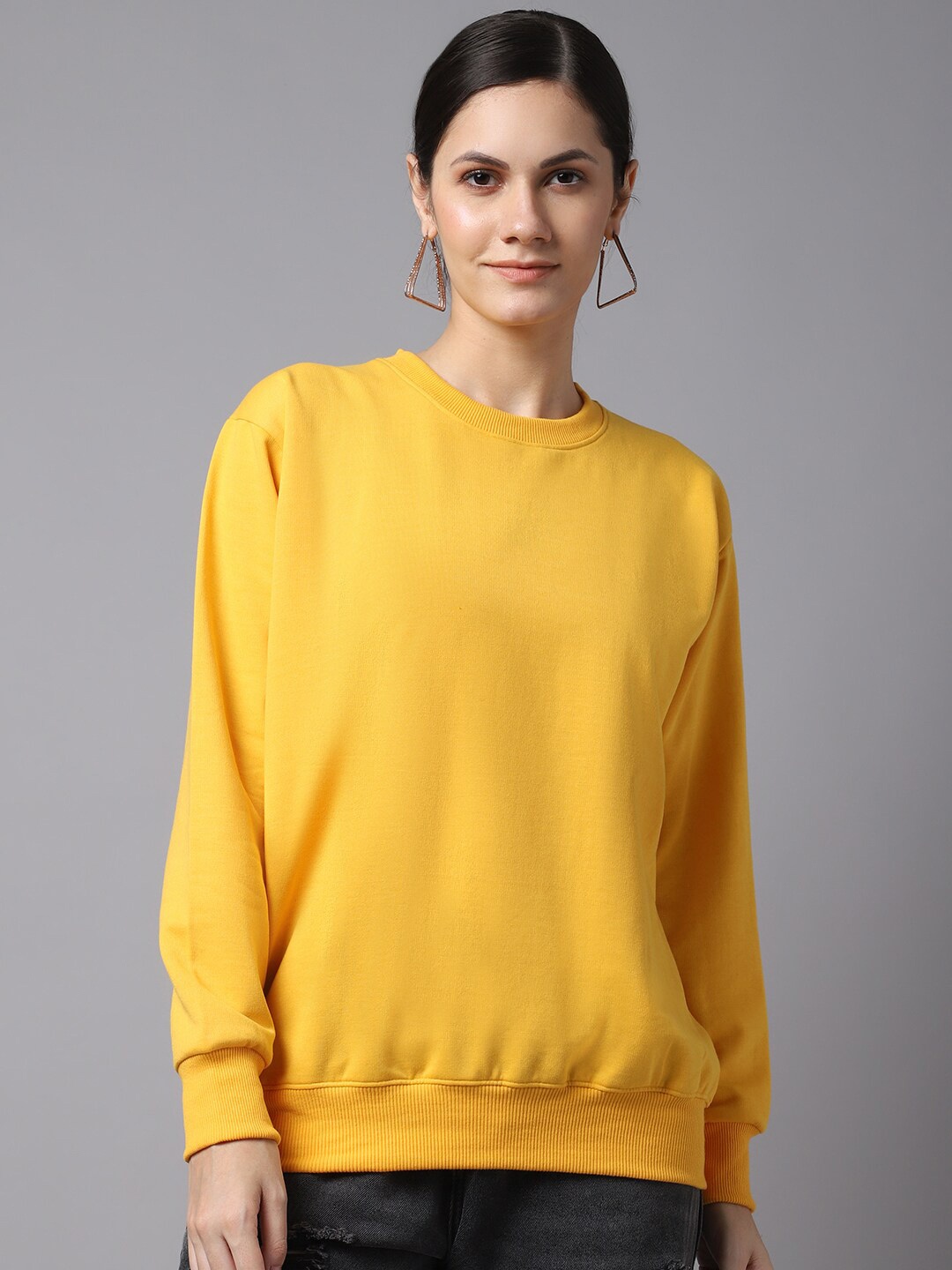 

VIMAL JONNEY Women Yellow Solid Cotton Sweatshirt