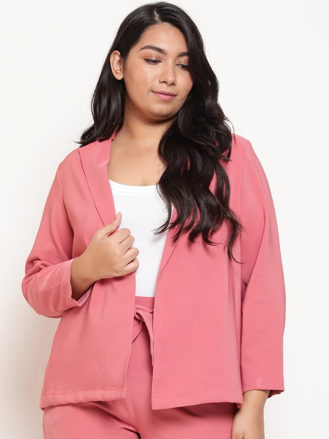 

Amydus Plus Size Dark Rose Pink Solid Single-Breasted Blazers