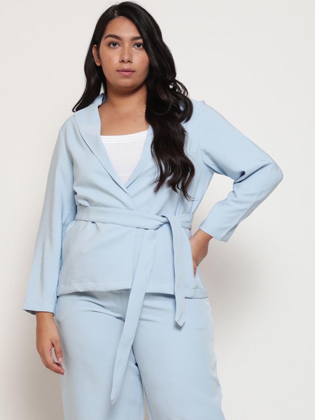 

Amydus Plus Size Women Blue Solid Single Breasted Casual Blazer