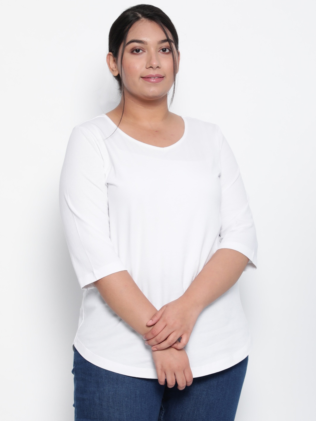Amydus Women Plus Size White T-shirt