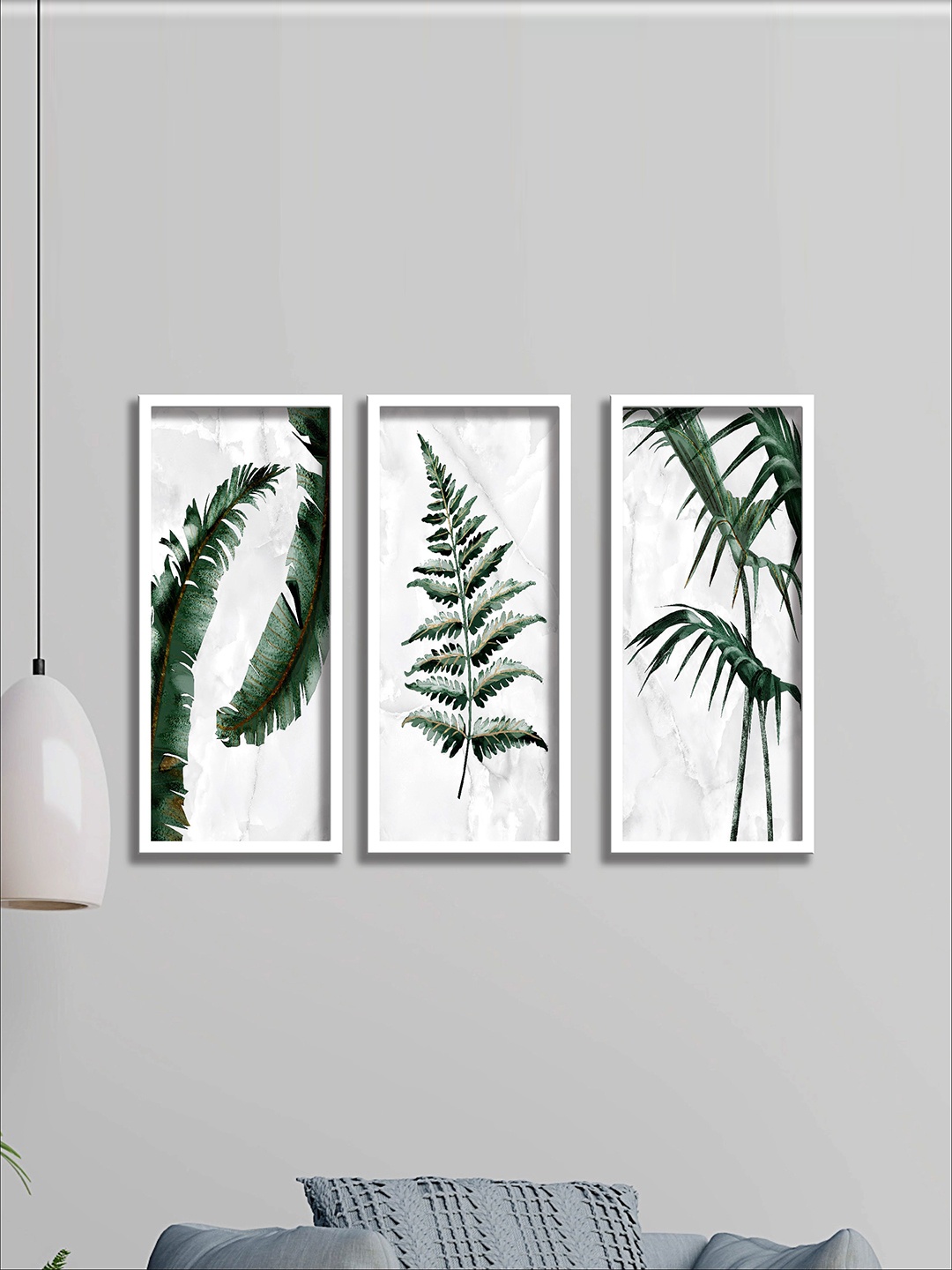 

SAF Set Of 3 Green & White Modern Art UV Textured Painting Wall Art