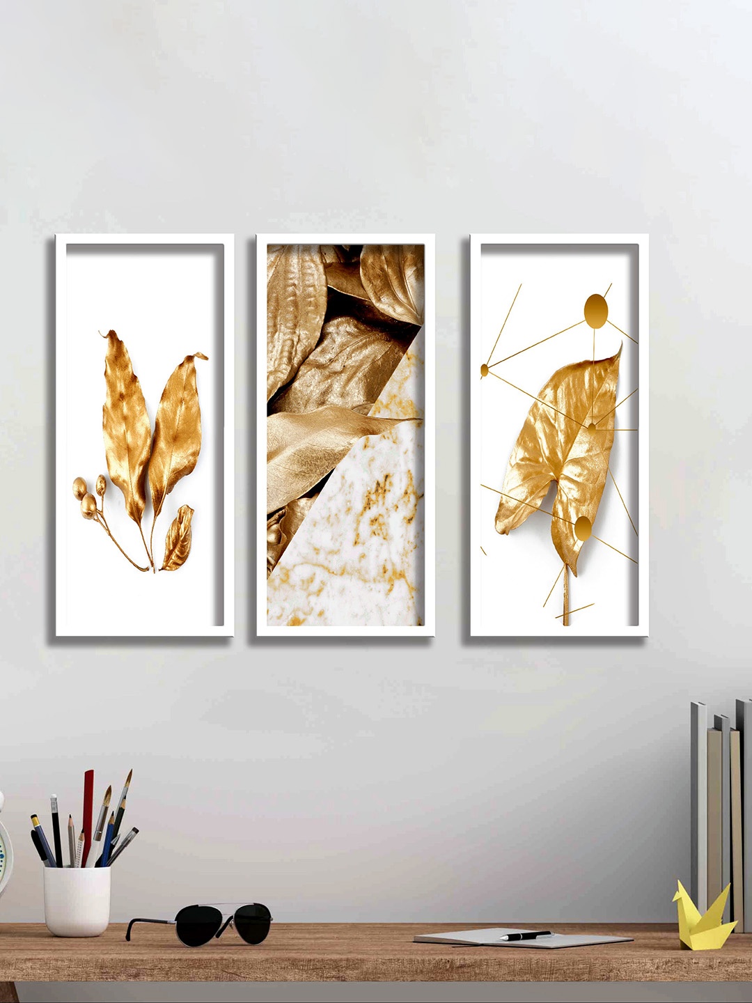

SAF Set Of 3 White Textured Modern Art Painting Wall Art