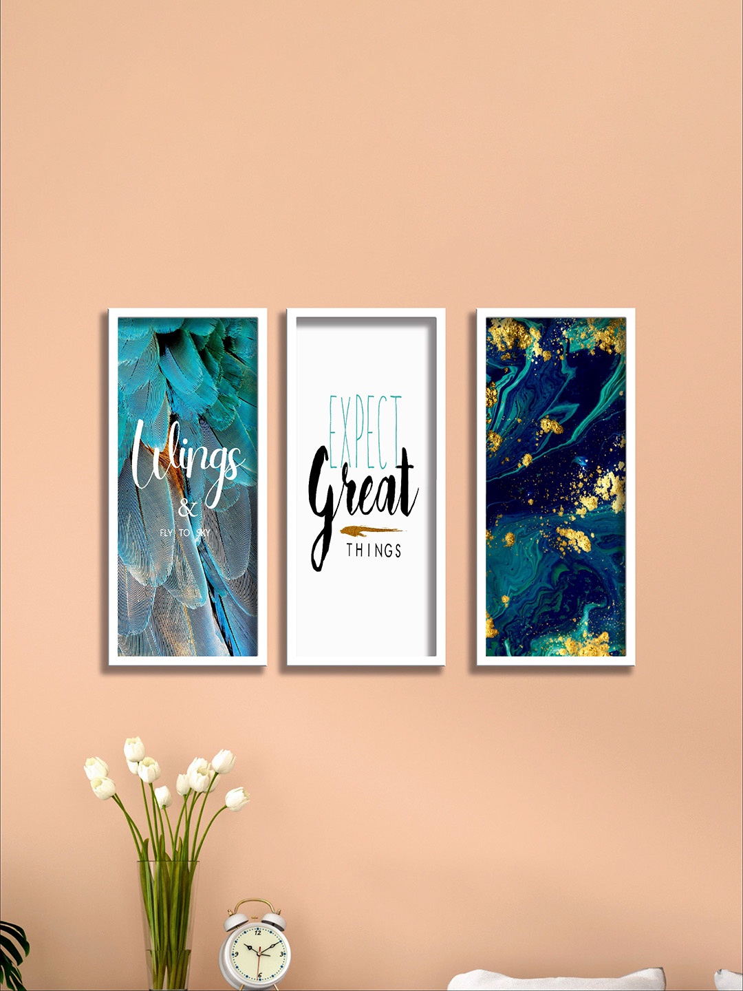 

SAF Pack Of 3 Blue & White Modern Wall Art UV textured Painting