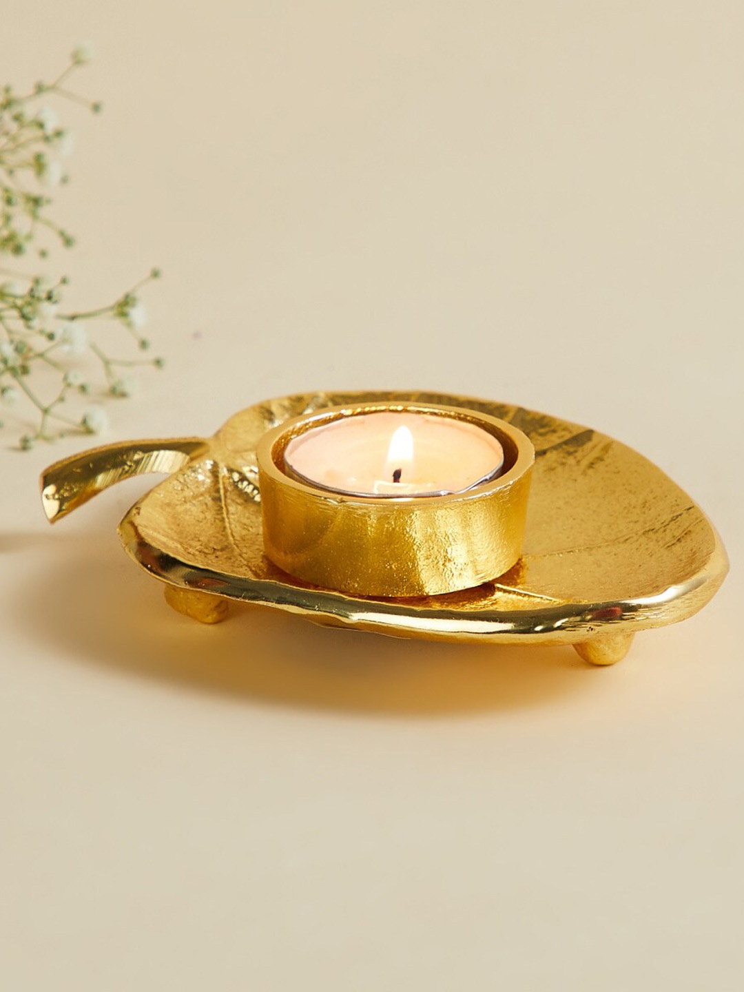 Home Centre Gold-Toned Textured Leaf T-Light Candle Holders - buy at ...