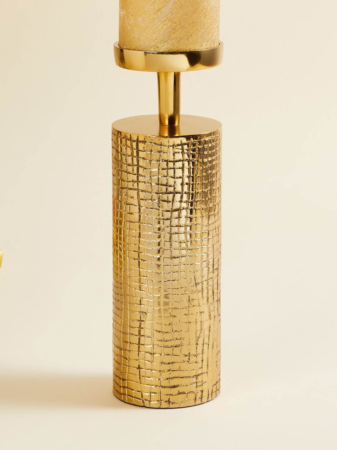 

Home Centre Gold-Toned Textured Candle Holders With Stand