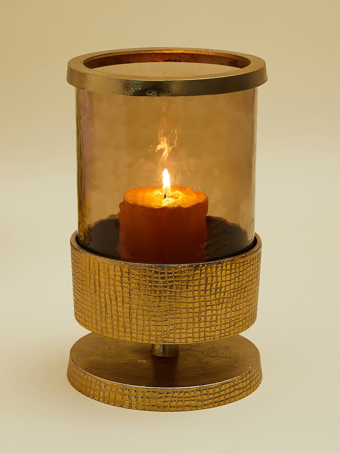 

Home Centre Gold-Toned Textured Candle Holders With Stand