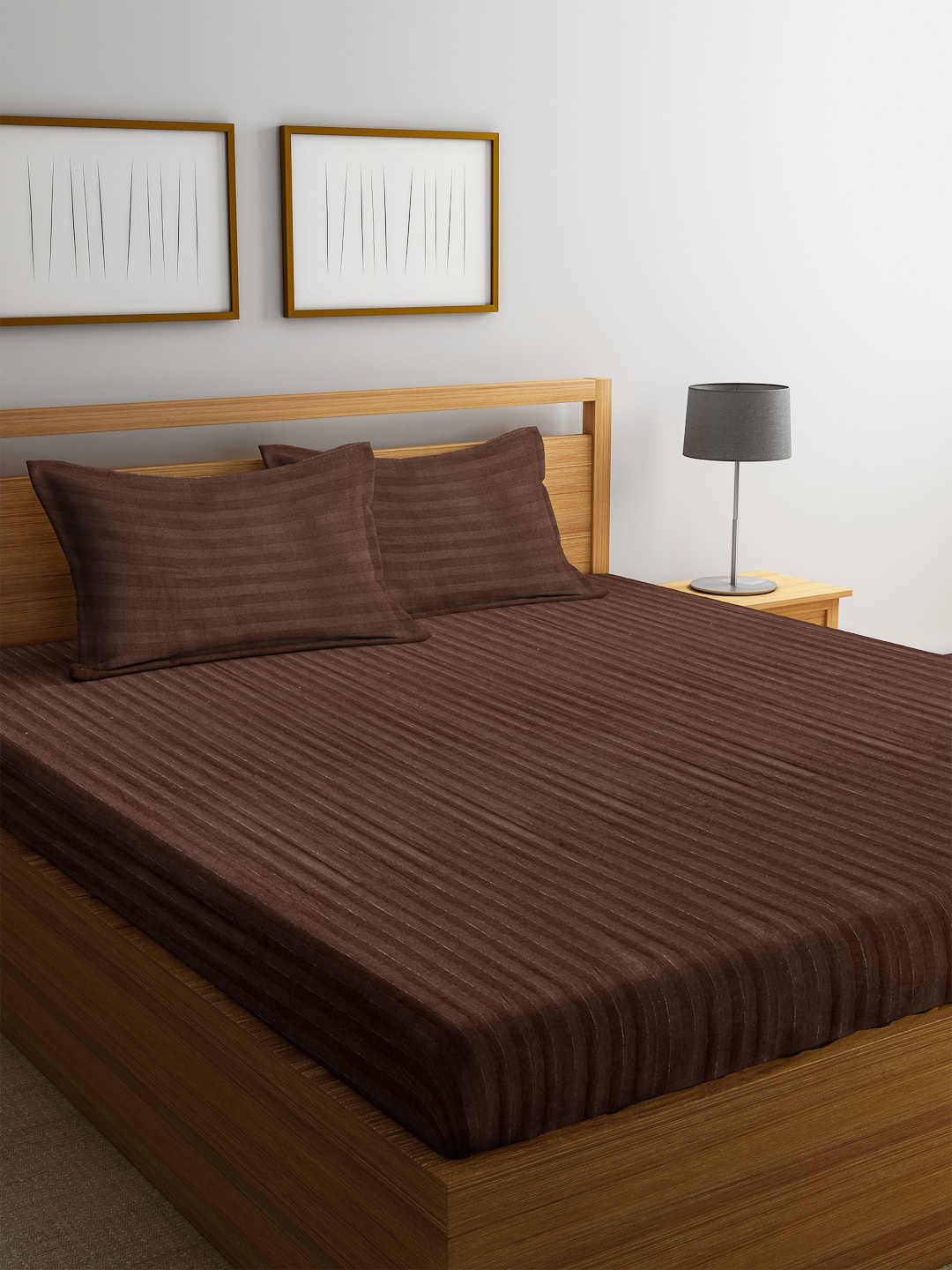

SOKNACK Brown Striped 300 TC King Bedsheet with 2 Pillow Covers