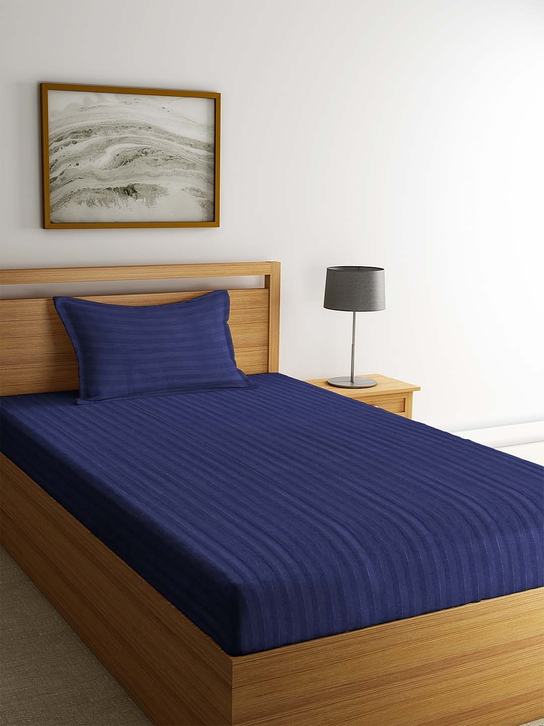 

SOKNACK Blue Striped 300 TC Single Bedsheet with 1 Pillow Covers