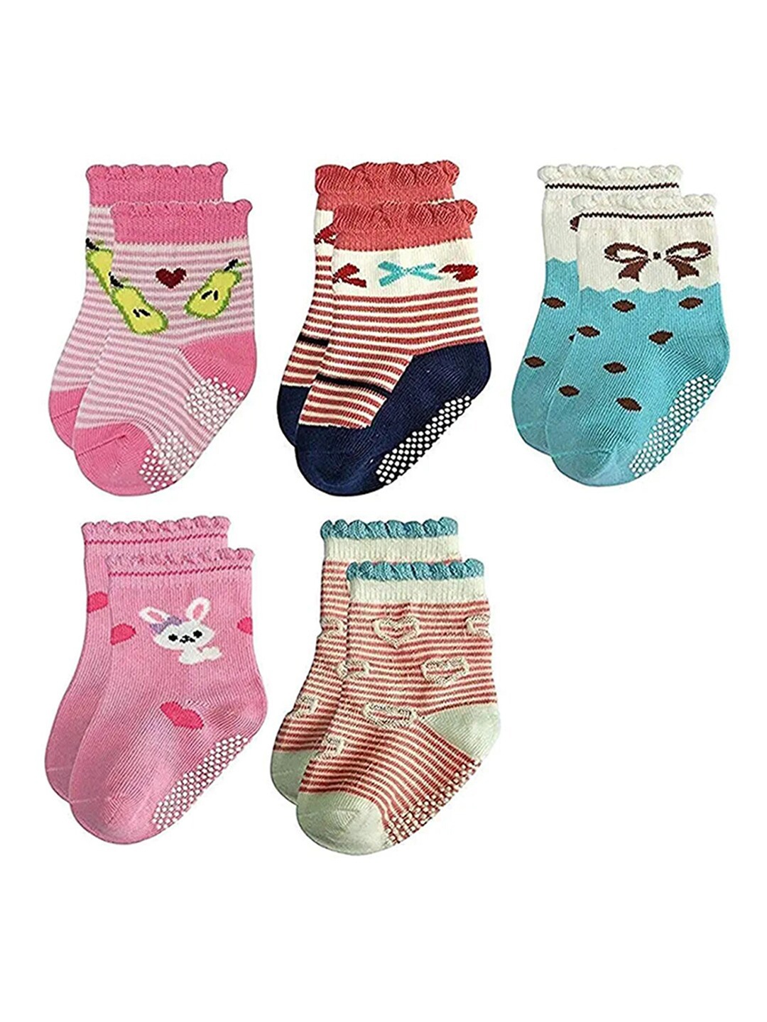 

FOOTPRINT 5 Pairs Infant Kids Unisex Multi-Colored Ankle-Length Assorted Antiskid Cotton Socks