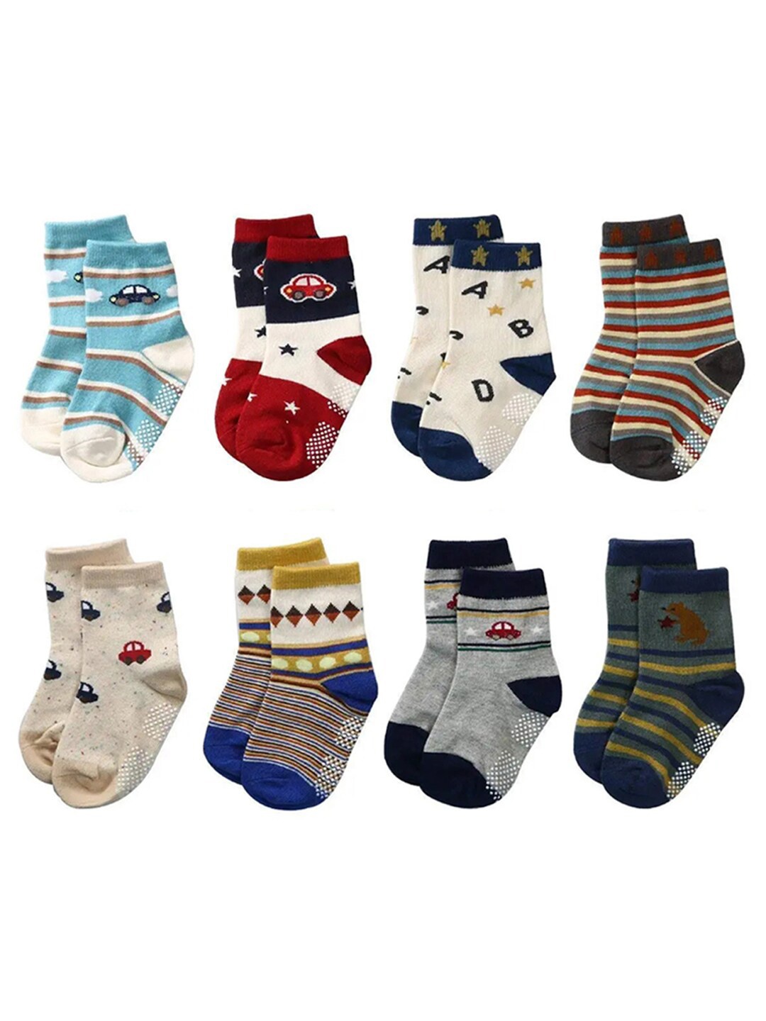 

FOOTPRINT 8 Pairs Infant Kids Unisex Multi-Colored Ankle-Length Assorted Antiskid Cotton Socks