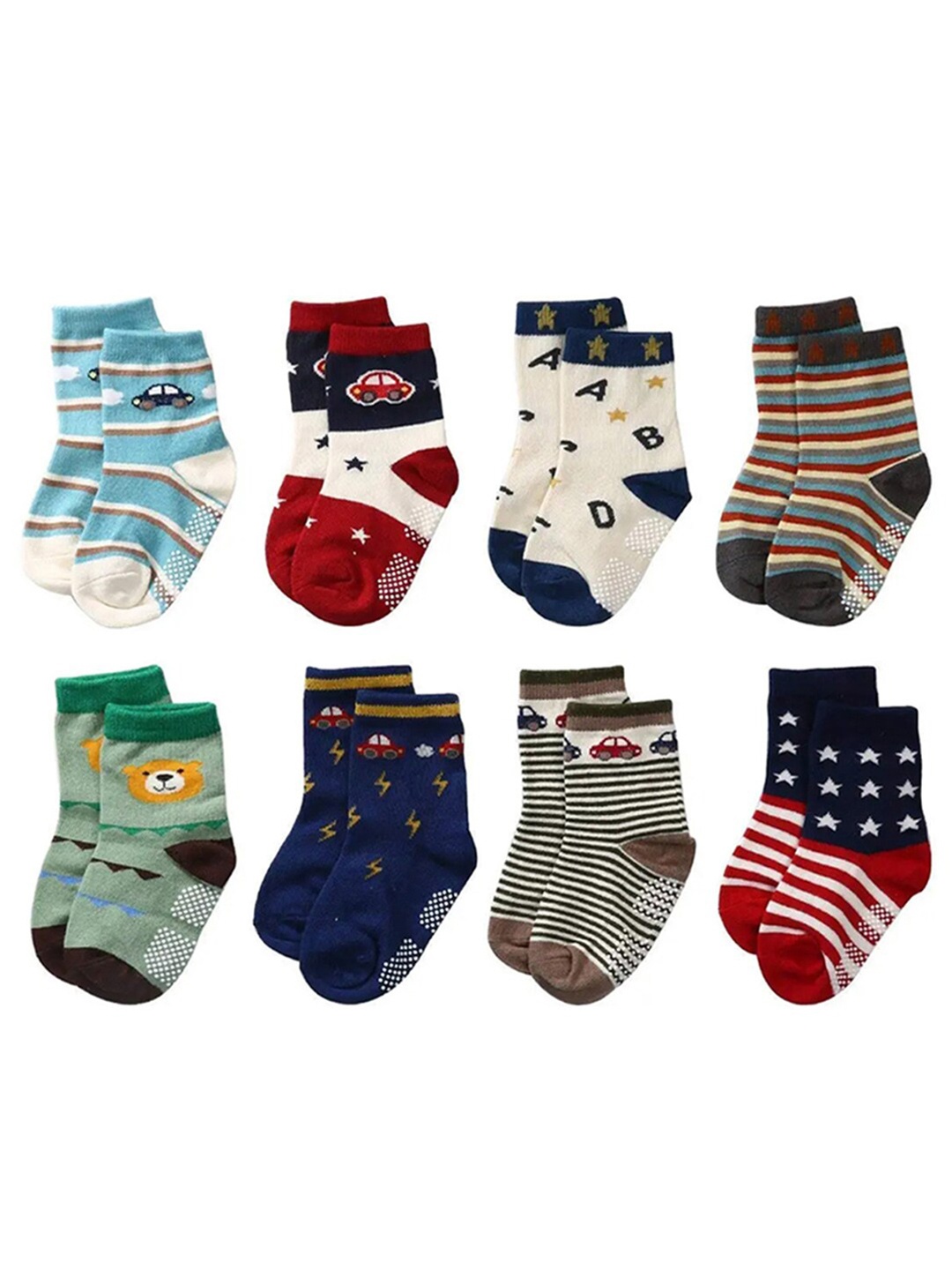 

FOOTPRINT 8 Pairs Infant Kids Unisex Multi-Colored Ankle-Length Assorted Antiskid Cotton Socks