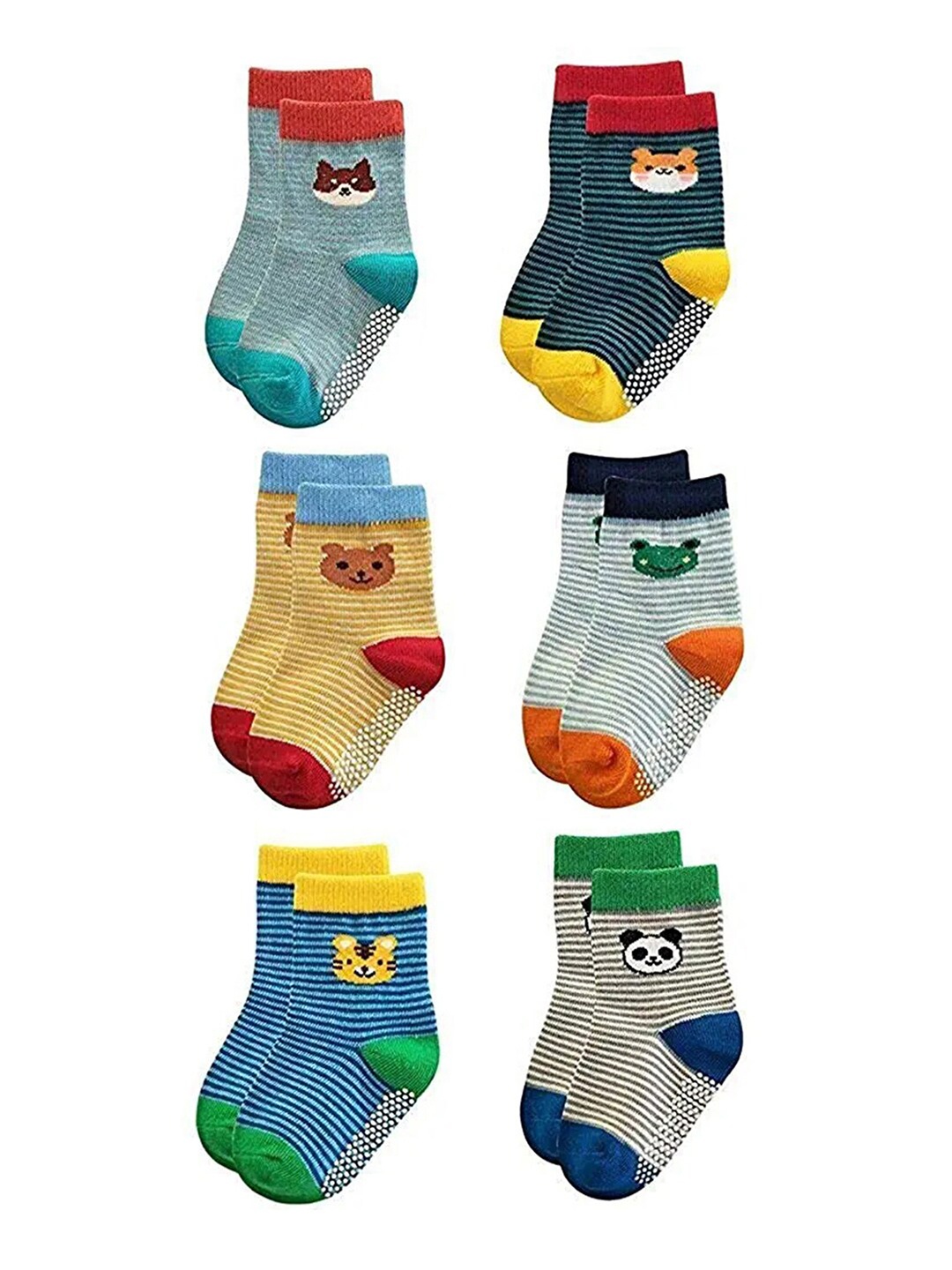 

FOOTPRINT 6 Pairs Infant Kids Unisex Multi-Colored Ankle-Length Assorted Antiskid Cotton Socks, Grey