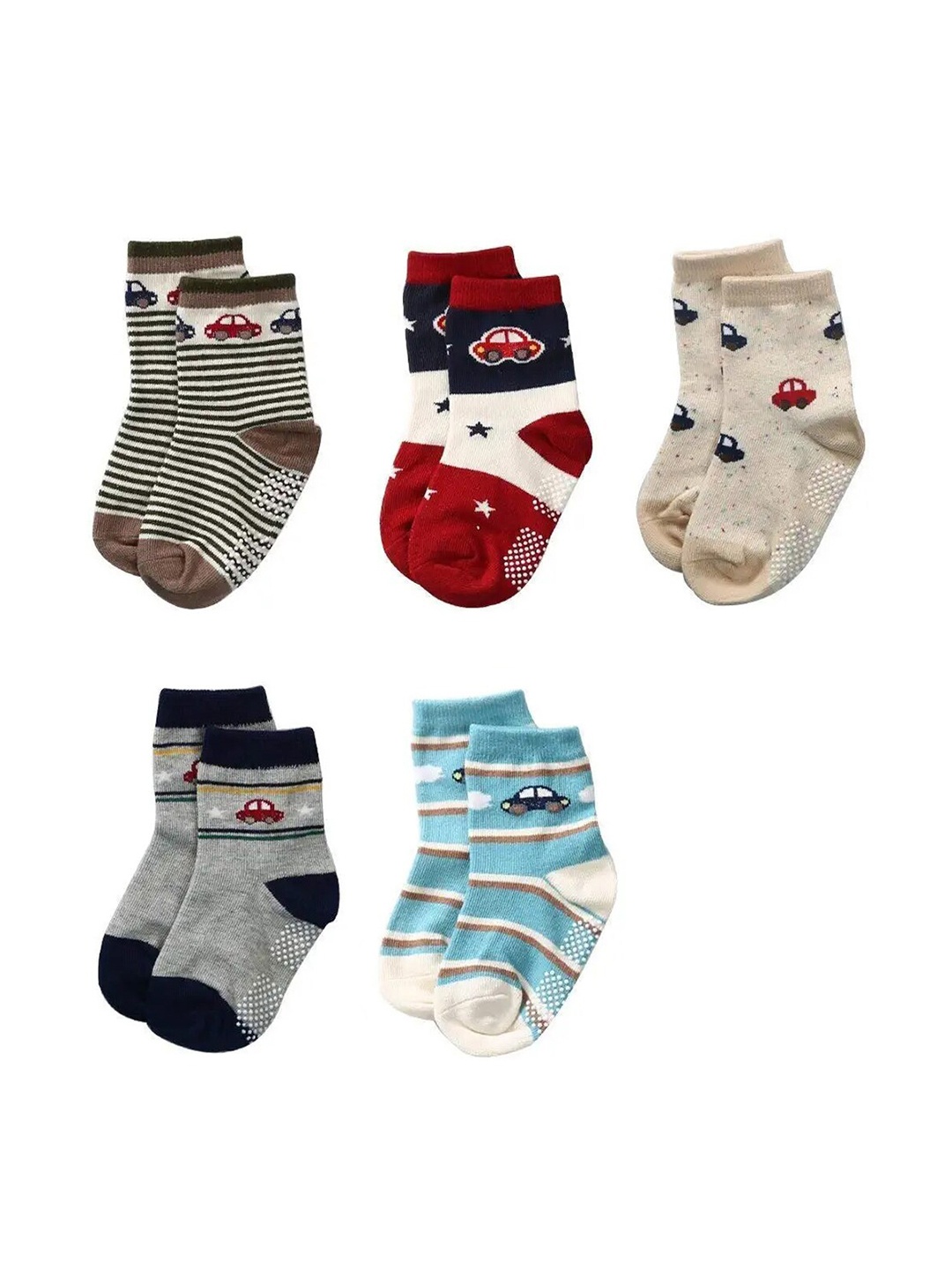 

FOOTPRINT 5 Pairs Infant Kids Unisex Multi-Colored Ankle-Length Assorted Antiskid Cotton Socks, Grey