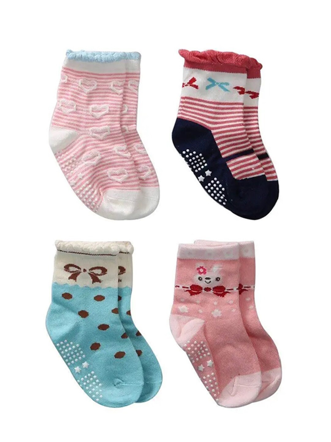 

FOOTPRINT 4 Pairs Infant Kids Unisex Multi-Colored Ankle-Length Assorted Antiskid Cotton Socks