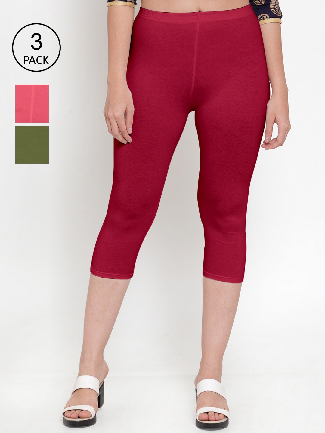 

GRACIT Women Pack of 3 Cotton Lycra Capris, Maroon