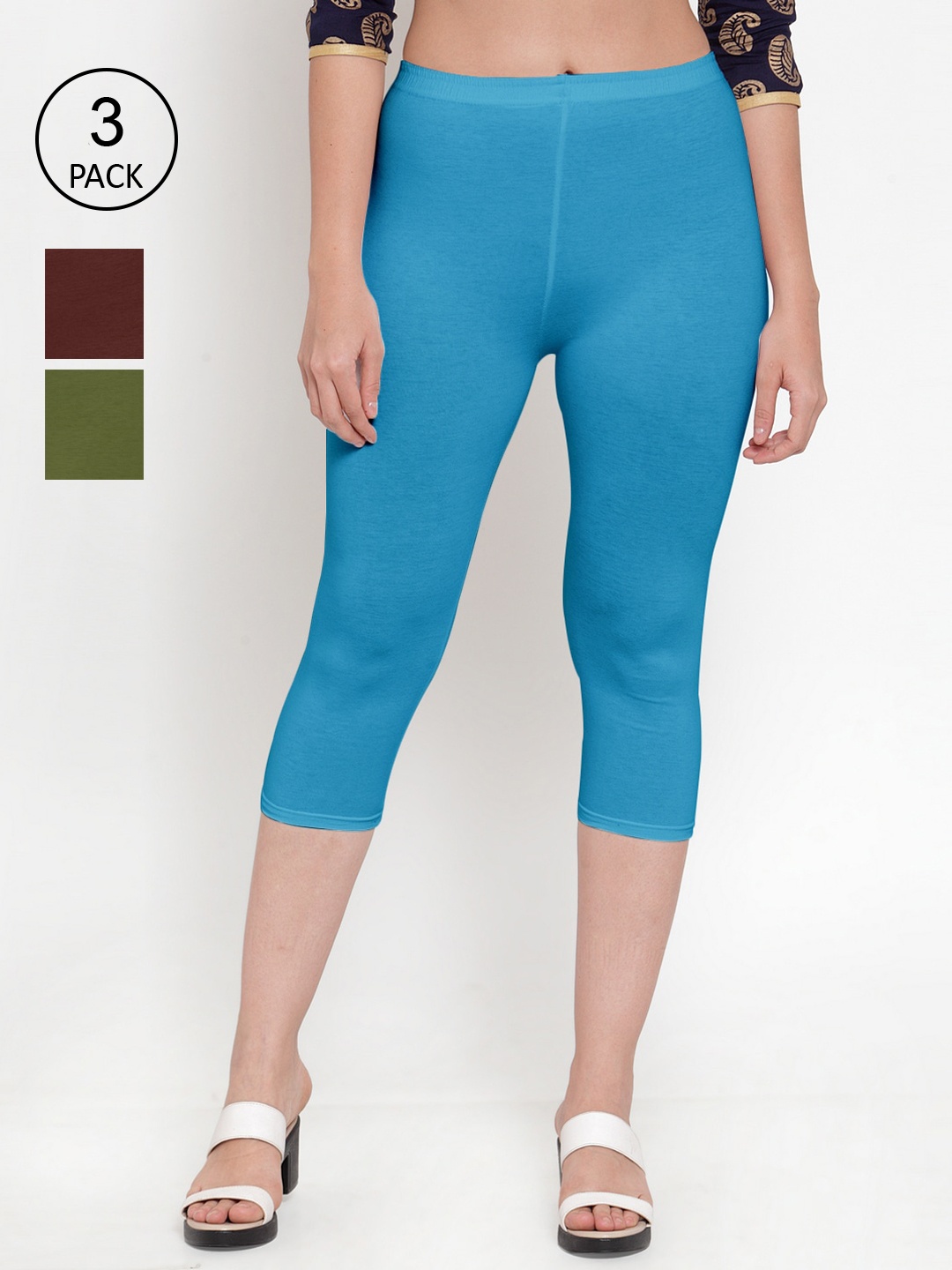 

GRACIT Women Pack Of 3 Slim Fit Cotton Capris, Brown