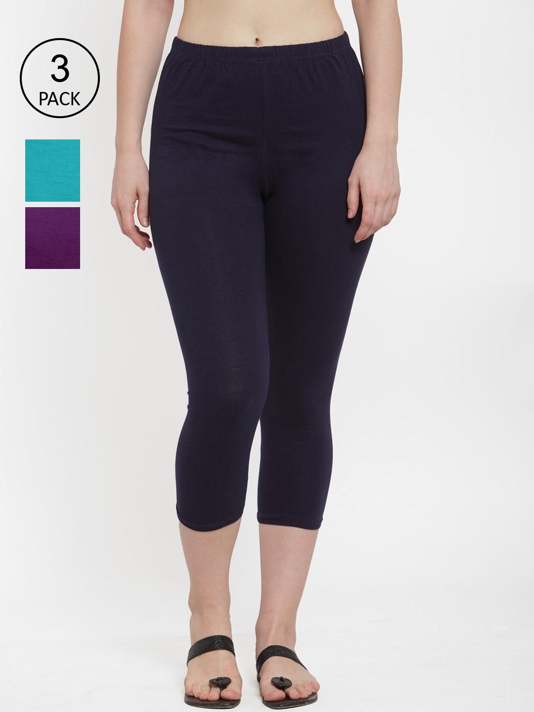 

GRACIT Women Purple & Blue Pack Of 3 Cotton Capris