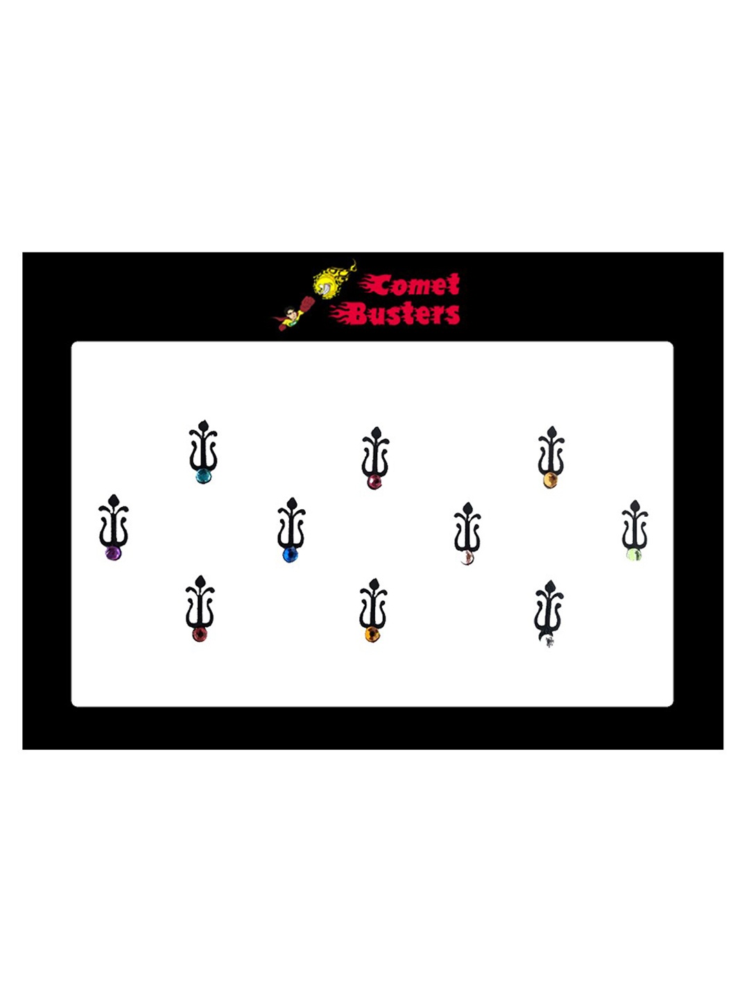 

Comet Busters 10 Pcs Embellished Reusable Designer Bindis - Black