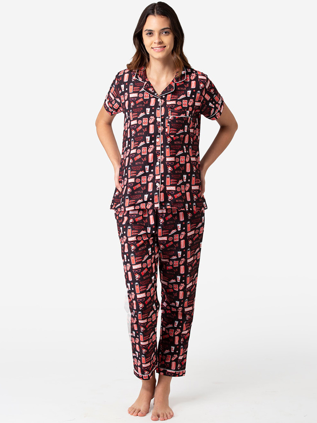 

Bellofox Women Red & Black Printed Night suit