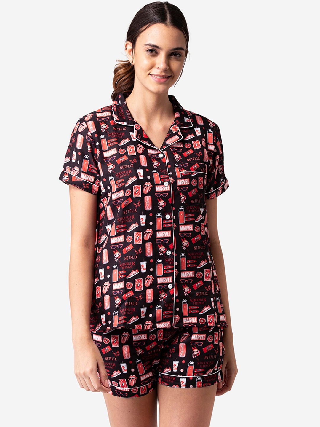 

Bellofox Women Red & Pink Printed Night suit