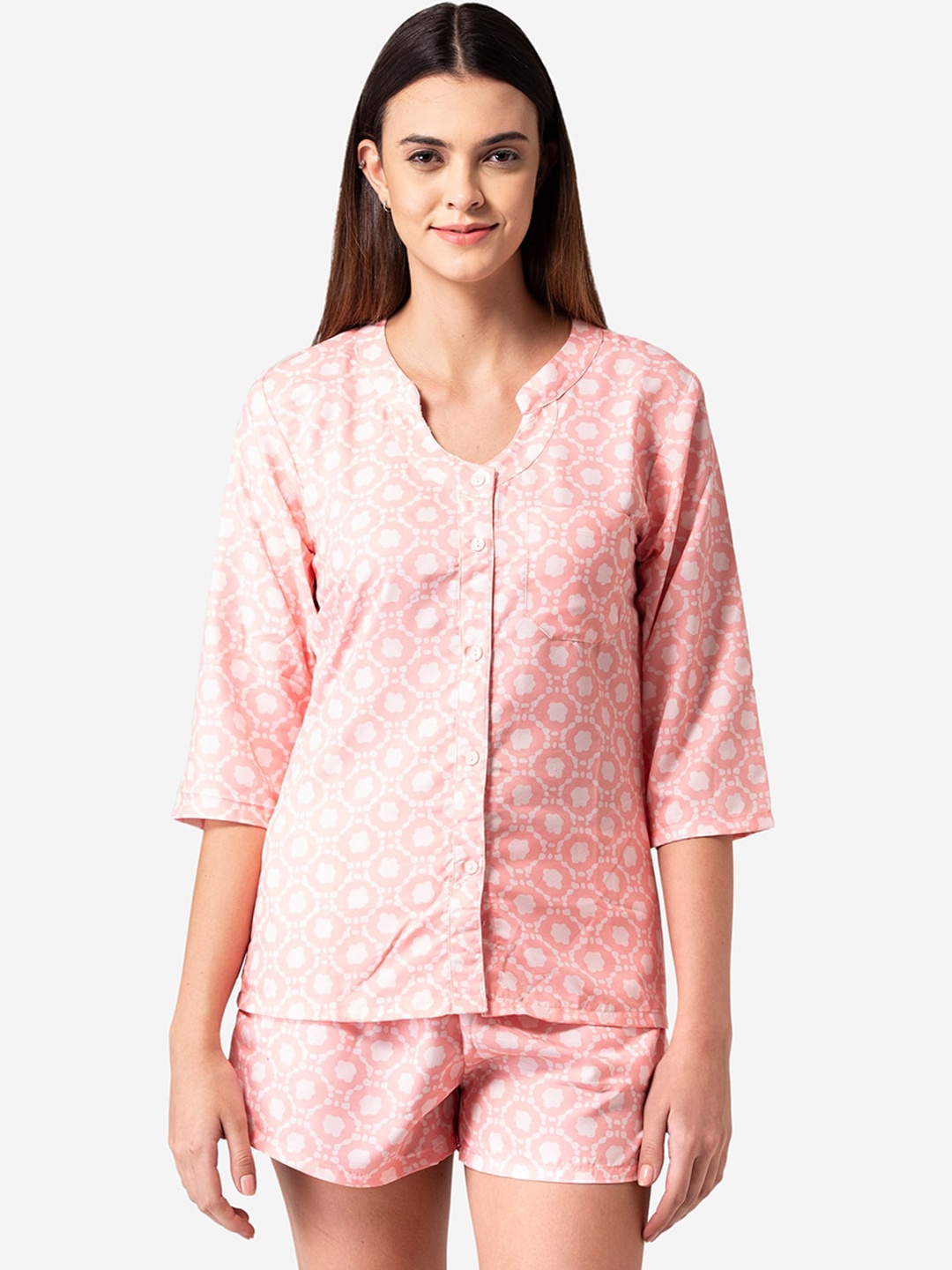 

Bellofox Women Pink & White Printed Night suit