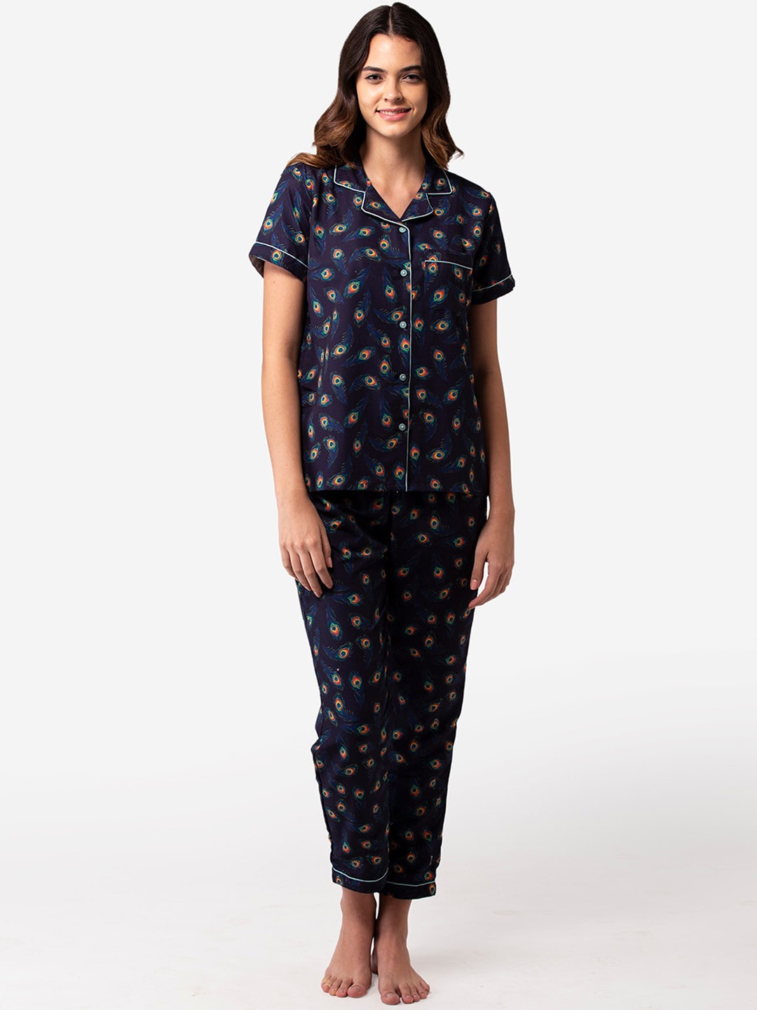 

Bellofox Women Blue Printed Night suit