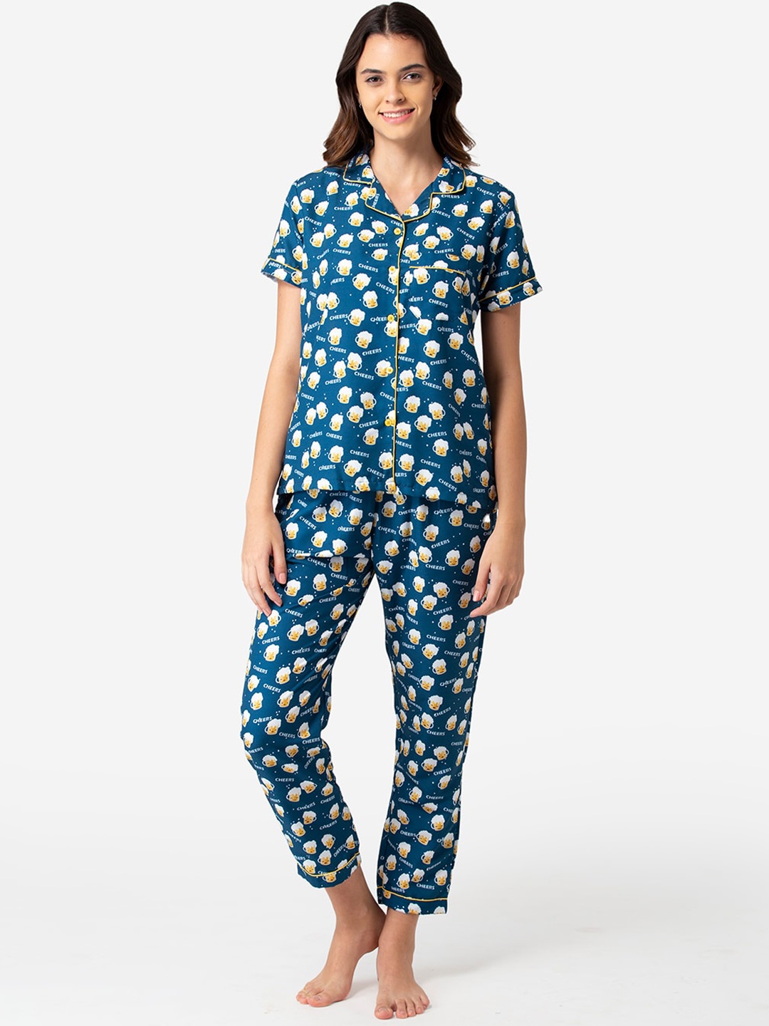 

Bellofox Women Teal & White Printed Night Suit Set