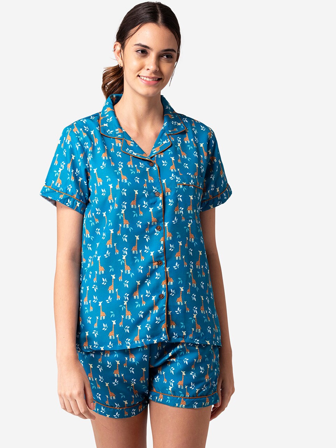 

Bellofox Women Teal & White Printed Night Suit Set