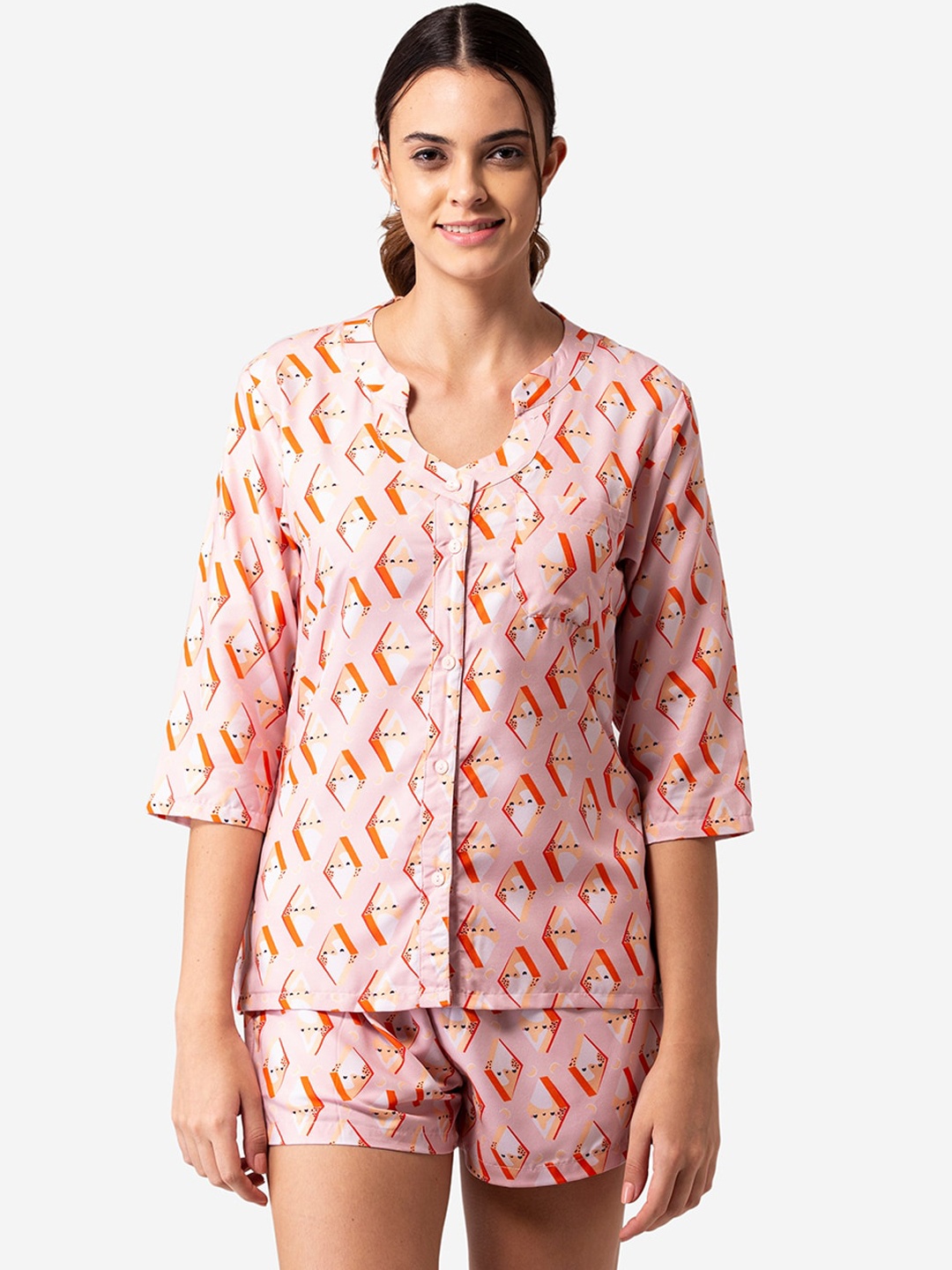 

Bellofox Women Peach-Coloured & Orange Printed Night suit