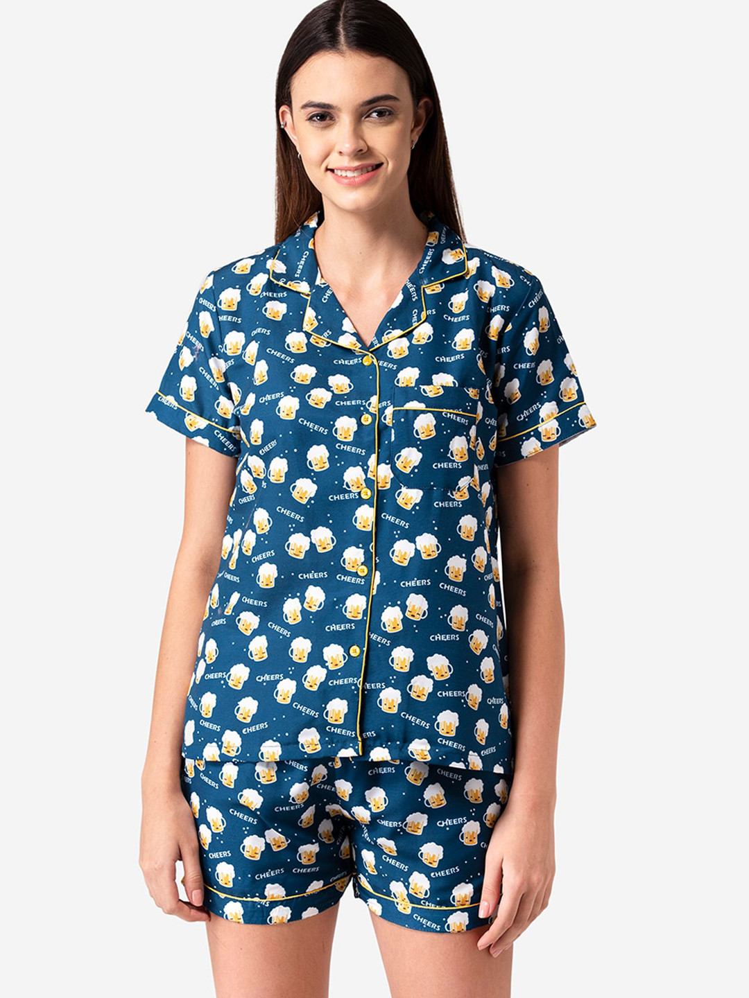 

Bellofox Women Teal & White Printed Night Suit