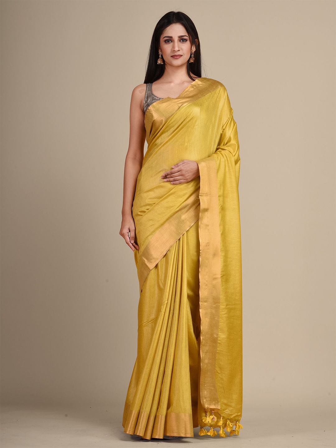 

Arhi Mustard & Gold-Toned Zari Saree