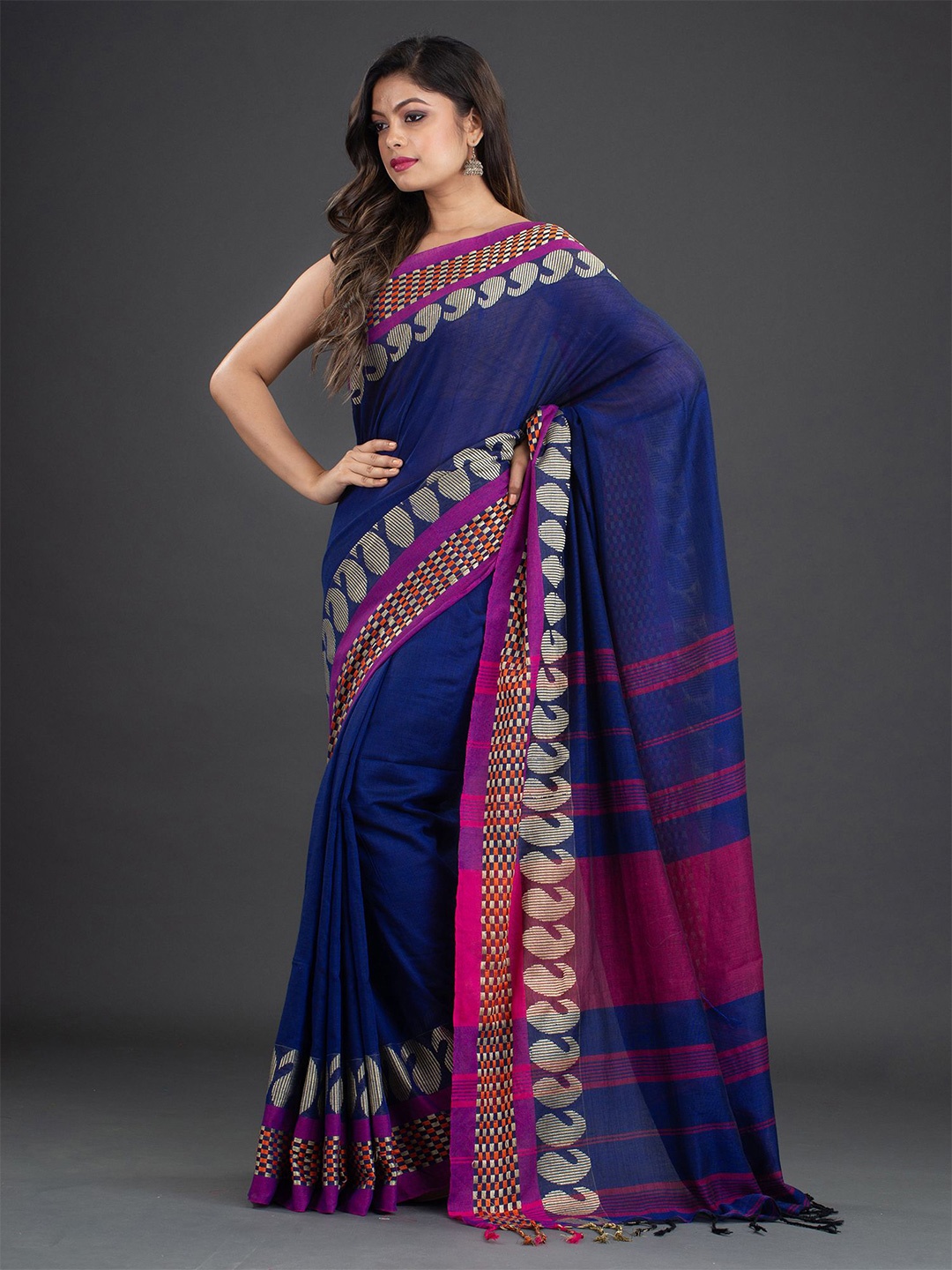 

Arhi Blue & Pink Paisley Pure Cotton Saree