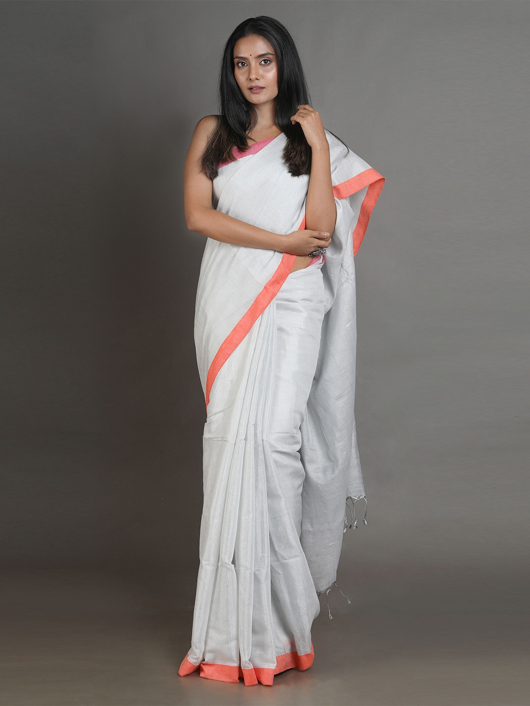 

Arhi White & Orange Tissue Saree