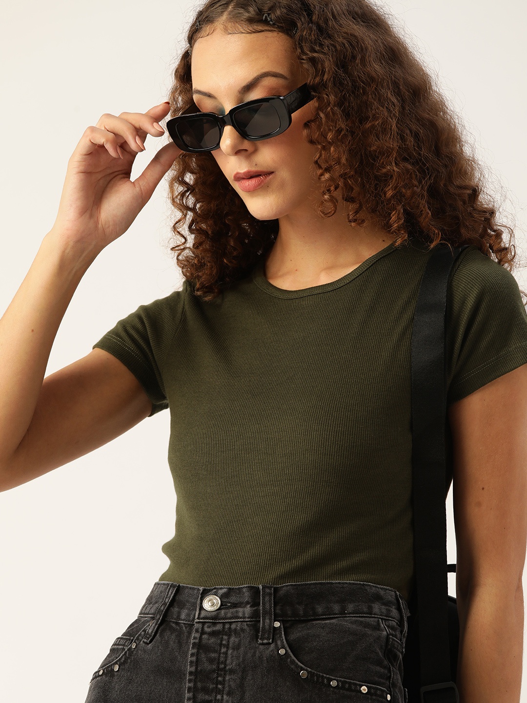 

Kook N Keech Olive Green Ribbed Crop Top