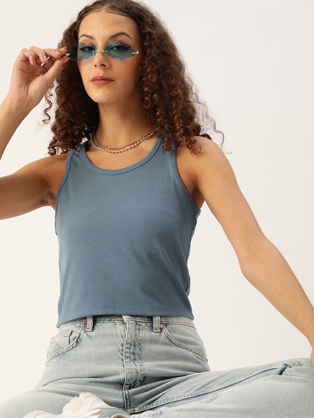 

Kook N Keech Blue Ribbed Crop Top