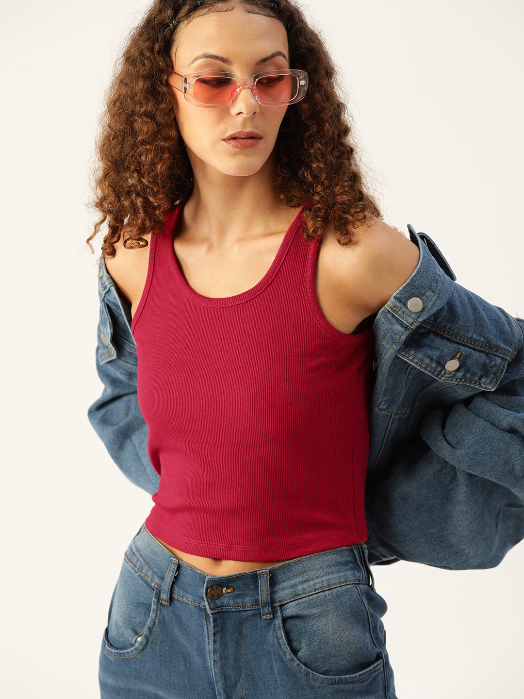 

Kook N Keech Magenta Ribbed Crop Top