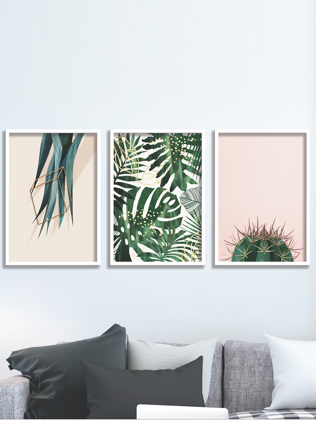 

SAF Set Of 3 Green & Dusty Pink Textured Modern Painting Wall Art