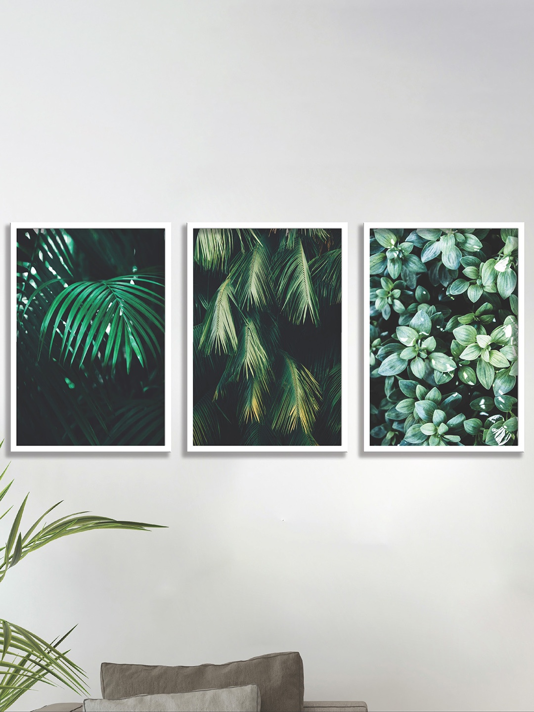 

SAF Set Of 3 Green & White UV Textured Painting Wall Art
