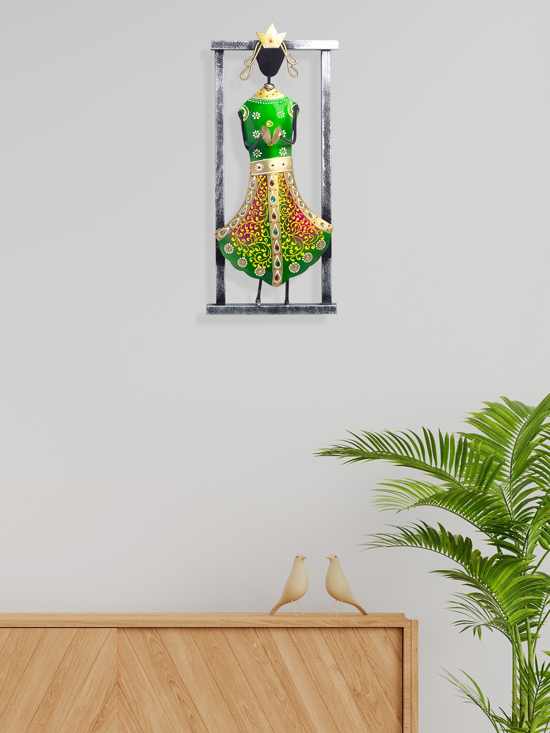 

Golden Peacock Gold-Toned & Green Abhla Bharat Embellished Wall Frame