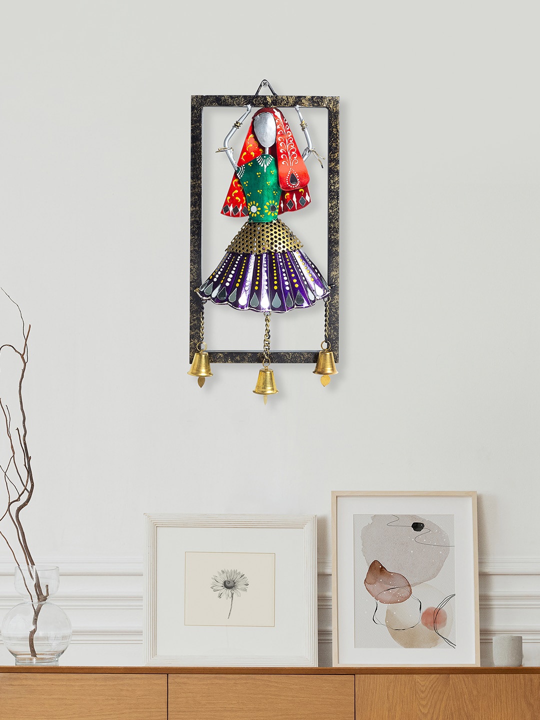 

Golden Peacock Red & Blue Printed Metal Wall Hanging