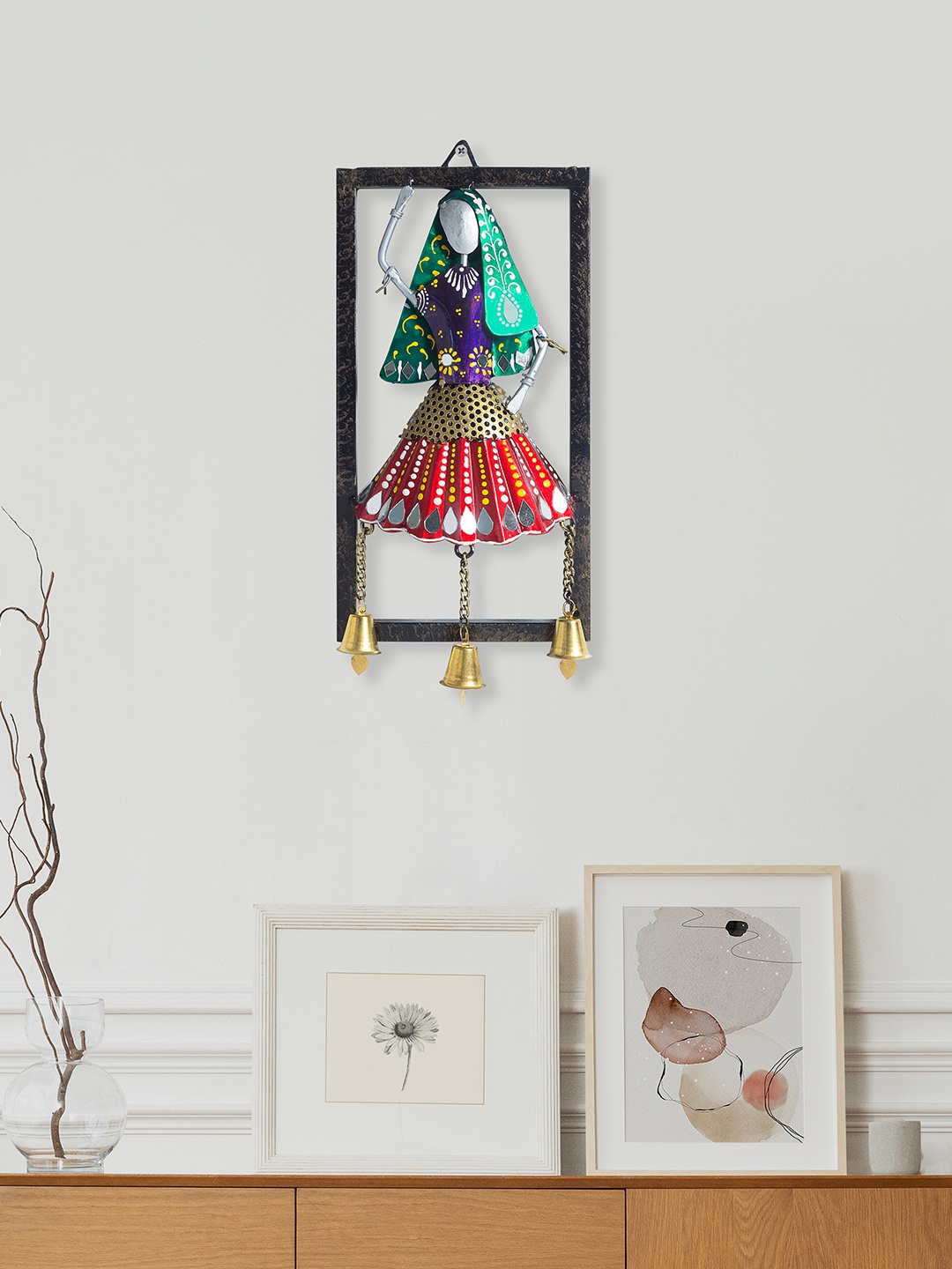 

Golden Peacock Red & Green Embellished Dancing Doll Wall Hanging, Blue