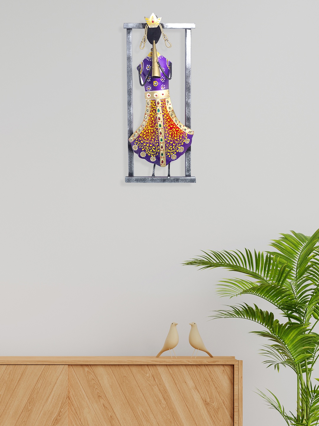 

Golden Peacock Black Printed Shehnai Playing Wall Hanging