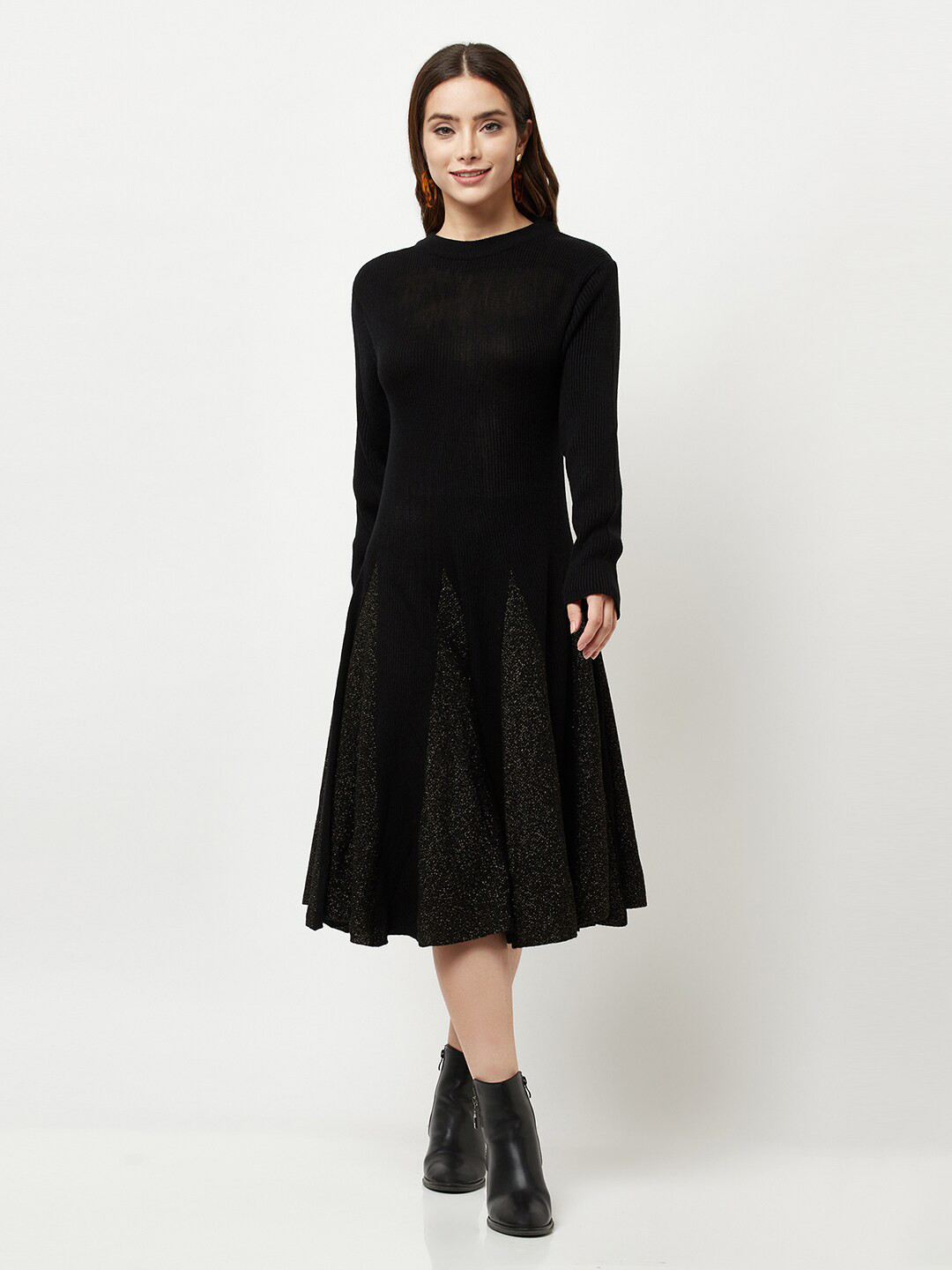 

Knitstudio Women Black Solid Fit & Flare Wool Midi Dress