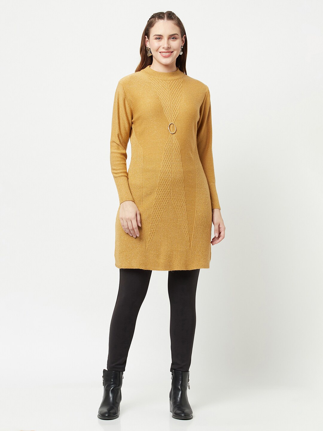 

Knitstudio Women Mustard Yellow Knitted T-shirt Dress