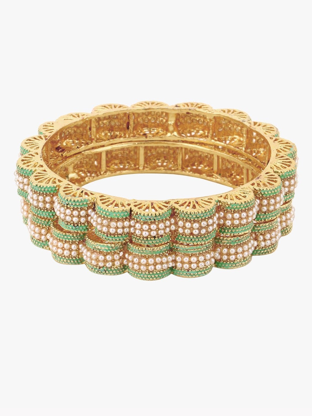 

Adwitiya Set Of 2 Green & Gold-Plated Enameled Bangles