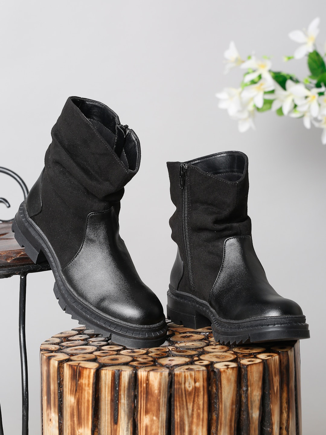 

Bruno Manetti Women Black Solid Chunky Boots