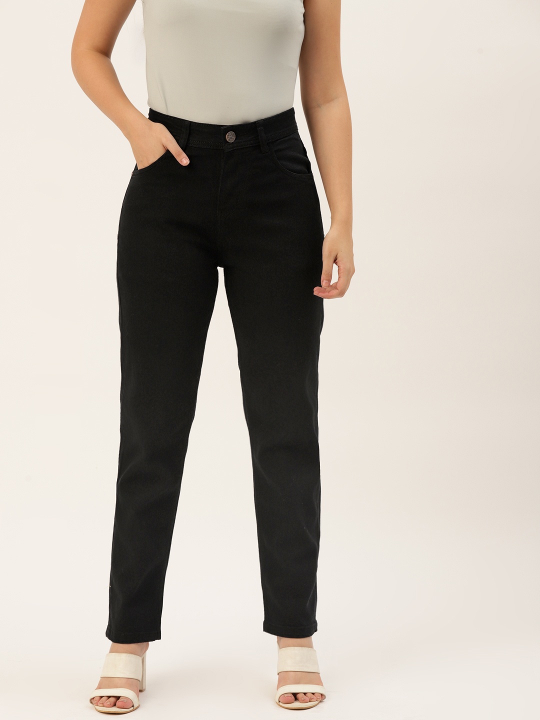 

PARIS HAMILTON Women Black Boyfriend Fit High-Rise Stretchable Jeans