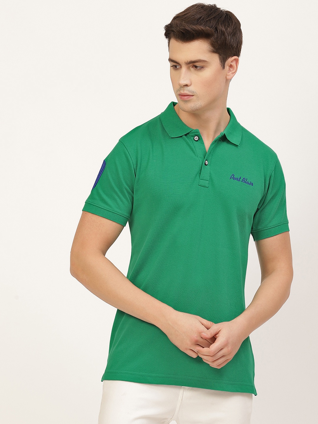 

PORTBLAIR Men Green Pique Polo Collar T-shirt