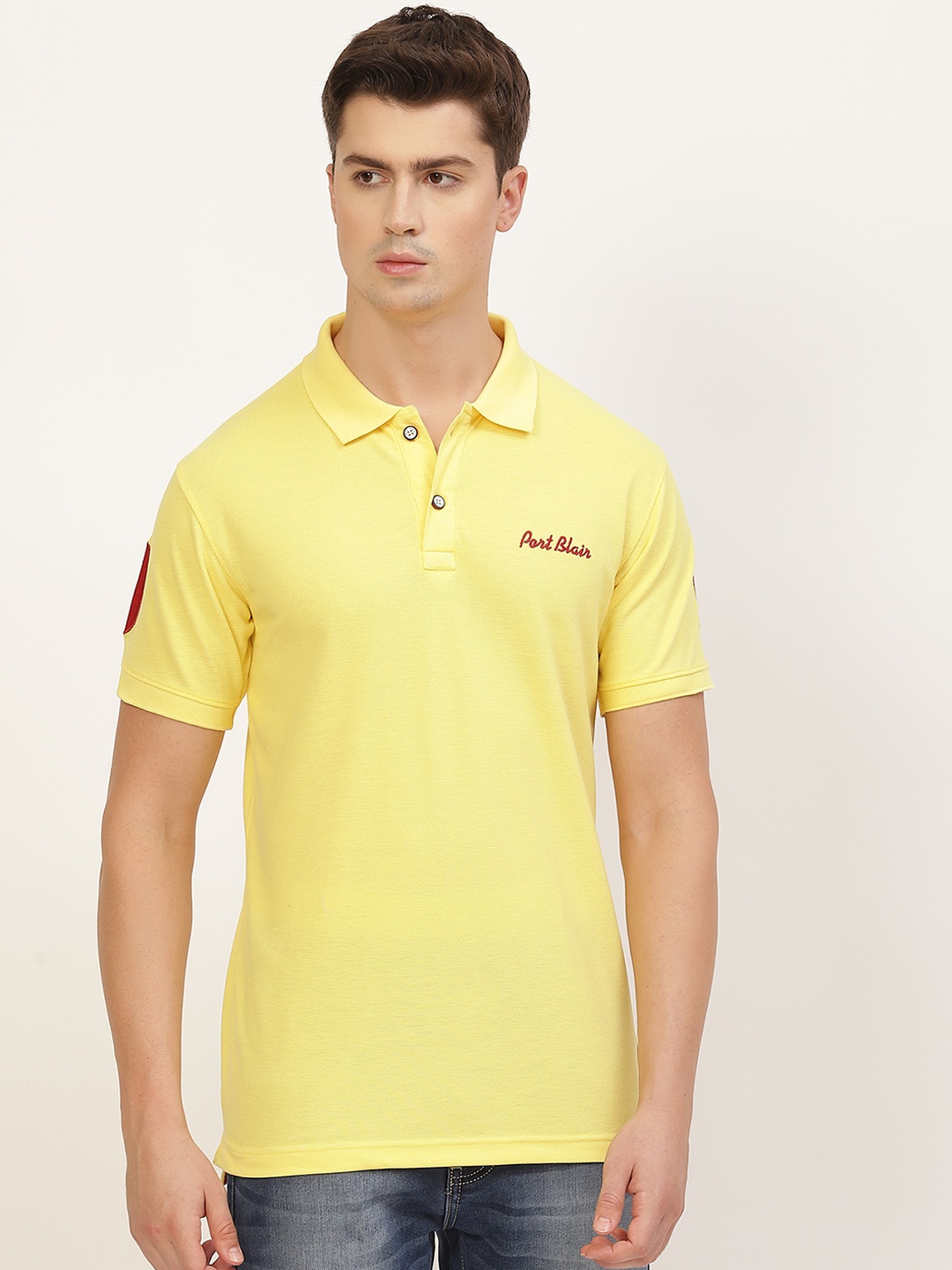 

PORTBLAIR Men Yellow Pique Polo Collar T-shirt